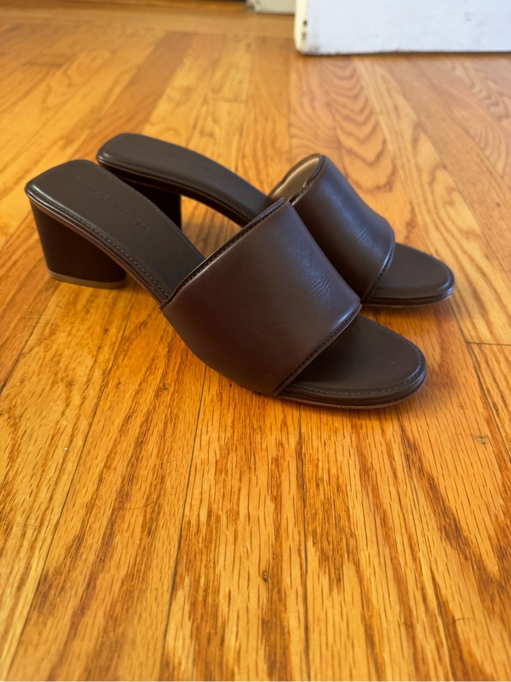 Women's Brown Slide Block Heel Mules